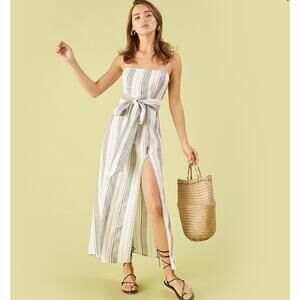 Reformation Pineapple Dress Striped Linen Cream Black Women's Size XS